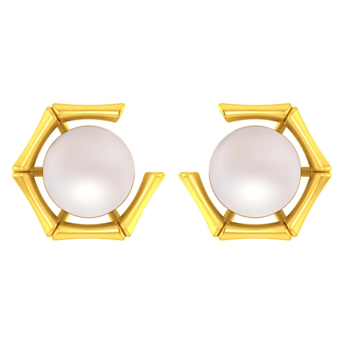 14K Gold Geometric Pearl Contemporary Stud Earrings for Women