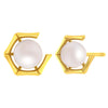 14K Gold Geometric Pearl Contemporary Stud Earrings for Women