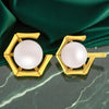 14K Gold Geometric Pearl Contemporary Stud Earrings for Women