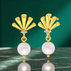 14K Gold Pearl Drop Elegant Earrings with Certified Natural Diamond
