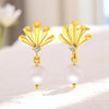 14K Gold Pearl Drop Elegant Earrings with Certified Natural Diamond