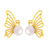 14K Gold Butterfly Pearl Stud Earrings for Women