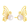 14K Gold Butterfly Pearl Stud Earrings for Women