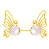 14K Gold Butterfly Pearl Stud Earrings for Women