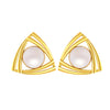 14K Gold Geometric Pearl Modern Minimalist Design Stud Earrings