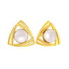 14K Gold Geometric Pearl Modern Minimalist Design Stud Earrings