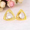 14K Gold Geometric Pearl Modern Minimalist Design Stud Earrings