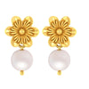 14K Gold Delicate & Elegant Design Floral Pearl Drop Earrings