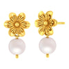 14K Gold Delicate & Elegant Design Floral Pearl Drop Earrings