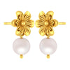 14K Gold Delicate & Elegant Design Floral Pearl Drop Earrings