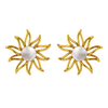 14K Gold earrings in the shape of a sun with pearl design