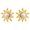 14K Gold earrings in the shape of a sun with pearl design