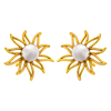 14K Gold earrings in the shape of a sun with pearl design