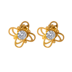 14KT (585) Yellow Gold And American Diamond Stud Earrings For Women