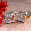 18K Square Shape Diamond Earring. 