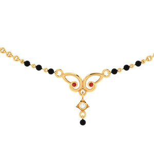 18k A Unique Shaped Diamond Mangalsutra For Women With Two Red Stones