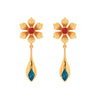 Floral Style 18K Gold Blue and Red Gems Earrings