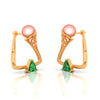 18K triangle gold earrings with a shiny green stone 