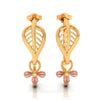 18K delicate earrings with leafy motif and a rose gold floral pattern 