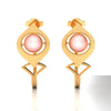 18K dainty gold earrings with a sperical bead in between 