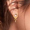 18K dainty gold earrings with a sperical bead in between 