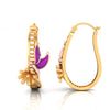 18K elegant gold earrings with butterfly on top of a flower design