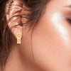 18K rectangle shaped gold earrings with two rose gold coloured dots