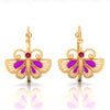 18K classy gold butterfly shaped earrings with red and purple stones 