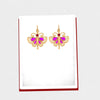 18K classy gold butterfly shaped earrings with red and purple stones 