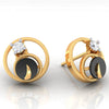 18K Diamond Earrings Orbital Shaped Studs With Black Meena And Embedded Diamonds