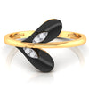 18K Diamond Ring With Leafy Heart Black Inlay And Embedded Diamond Detailing