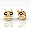 18K Diamond Earrings Owl Studs With Black Meena And Embedded Diamonds