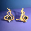 18K Diamond Earrings Having A Fire Design With Black Meena And Embedded Diamonds