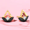 18K Diamond Earrings Boat Studs With Black Meena And Embedded Diamonds