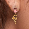 18K Rose with Heart and Flower Designed Gold Earrings