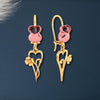 18K Rose with Heart and Flower Designed Gold Earrings