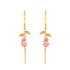 18K Rose with Leafy Style Gold Earrings