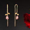 18K Rose with Leafy Style Gold Earrings