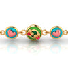 18K gold bracelet featuring three distinct heart-shaped patterns