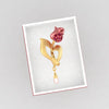 18K gold necklace with a rose flower motif and a pearl drop 