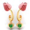 18K gold earrings with stone-studded rose flower design and a heart drop 