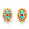 18K sunflower designed gold earrings with a heart in the center 