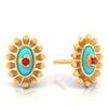 18K sunflower designed gold earrings with a heart in the center 