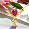 18K Gold Necklace With Heart Motif Set On A V Shape And Pearl Dangler