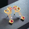 18k (750) Gold Earrings Having Interlocking Hearts Design With Heart And Pearl Danglers