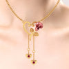 18K Gold Necklace With Rose Of Love Design And Heart Shaped Danglers