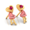 18k (750) Gold Earrings With Dancing Hearts Design And Embedded Stones