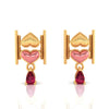 18k (750) Gold Earrings With Stacked Hearts Design And Stone Dangles