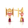 18k (750) Gold Earrings With Stacked Hearts Design And Stone Dangles