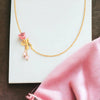 18K Gold Necklace With Rose In A Ribbon Motif And Pearl Danglers